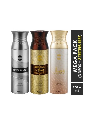 Ajmal Silver Shade & Wisal Dahab & Wisal Deodorant Spray  for Men & Women (200 ml Pack Of 3)
