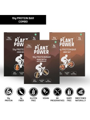 Plant Power 10 gm Protein Bars Variety Pack (3 Flavours x 6 Bars of 50g)