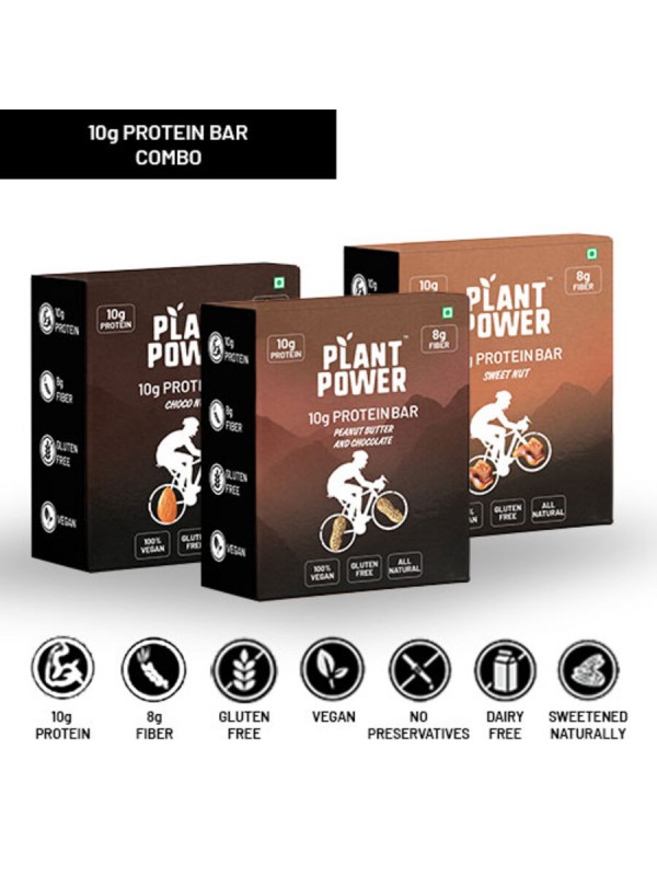 Plant Power 10 gm Protein Bars Variety Pack (3 Flavours x 6 Bars of 50g)