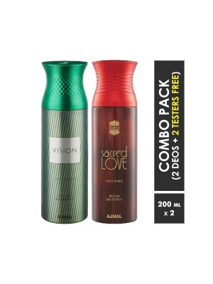 Ajmal Vision Homme & Sacred Love Deodorant Spray for Men & Women (200 ml Pack Of 2)