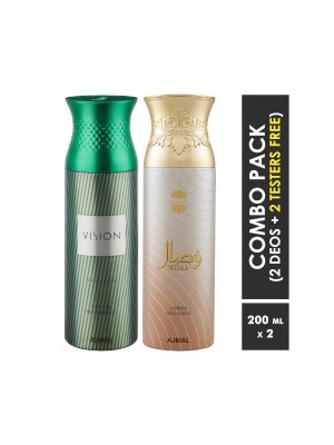 Ajmal Vision Homme & Wisal Deodorant Spray for Men & Women (200 ml Pack Of 2)