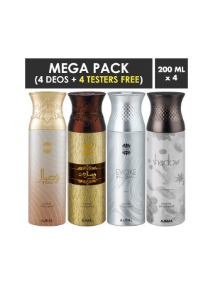 Ajmal Wisal & Wisal Dhahab, Evokesilver Edition Homme, Shadow Homme Deodorant Sprays for Men (Pack Of 4)