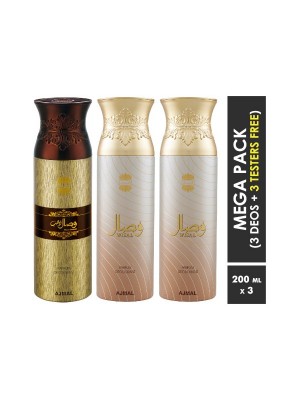 Ajmal Wisal Dahab & Wisal Deo & Wisal Deodorant Spray  for Men & Women (200 ml Pack Of 3)