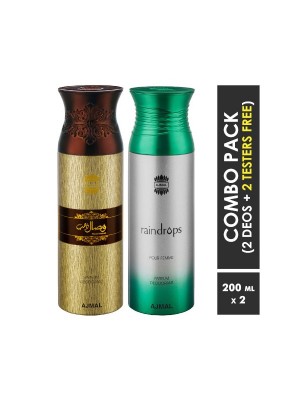Ajmal Wisal Dahab & Raindrops Deodorant Spray for Men & Women (200 ml Pack Of 2)