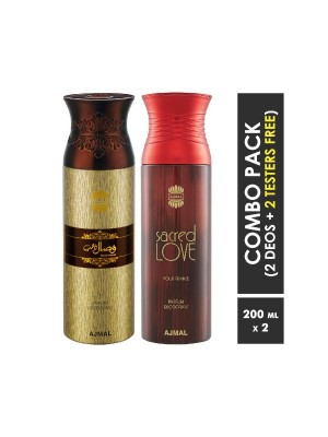Ajmal Wisal Dahab & Sacred love Deodorant Spray for Men & Women (200 ml Pack Of 2)