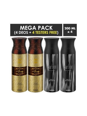 Ajmal Wisal Dhahab & Carbon Deodorant Spray for Men (200 ml Pack Of 4)