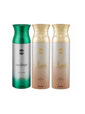 Ajmal Raindrops & Wisal Deo & Wisal Deodorant Spray  for Women (200 ml, Pack Of 3)