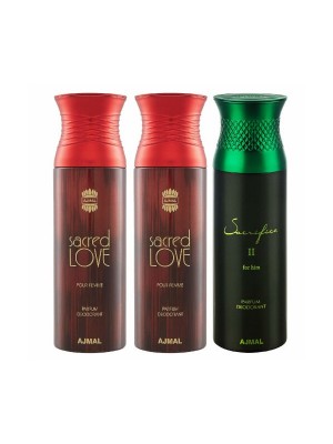 Ajmal Sacred Love & Sacrifice II & Sacrifice II Deodorant Spray  for Men & Women (200 ml Pack Of 3)
