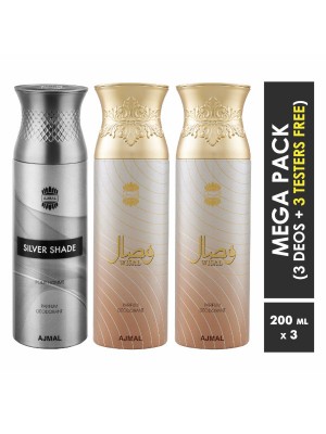 Ajmal Silver shade & Wisaldeo & Wisal Deodorant Spray  for Men & Women (200 ml Pack Of 3)
