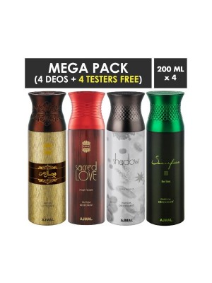 Ajmal Wisal Dahab & Sacred Love & Shadow Homme & Sacrifice II him Deodorant Spray for Men (Pack Of 4)