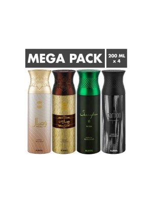 Ajmal Wisal & Wisal Dhahab & Sacrifice II him & Carbon Deodorant Spray for Men (200 ml Pack Of 4)