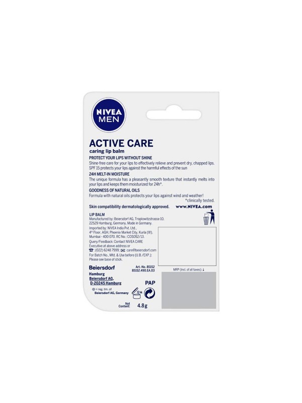 Nivea Men Active Lip Care Spf 15