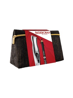 Deborah Milano Black Pochette With Extraordinary 5-In-1 Mascara 004194 + Black Eyeliner Eyepencil 003306