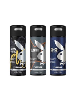 Playboy King + New York + Hollywood Deo New Combo Set - Pack of 3 For Men