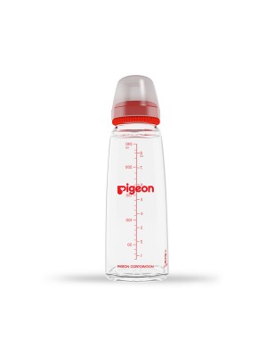 Pigeon Glass Feeding 240 ml Bottle With Add Nipple, Large, Red