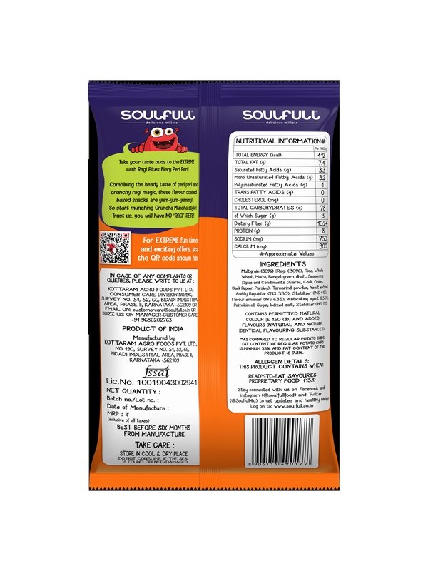 Soulfull Ragi Bites Fiery Peri Peri, 30 gm