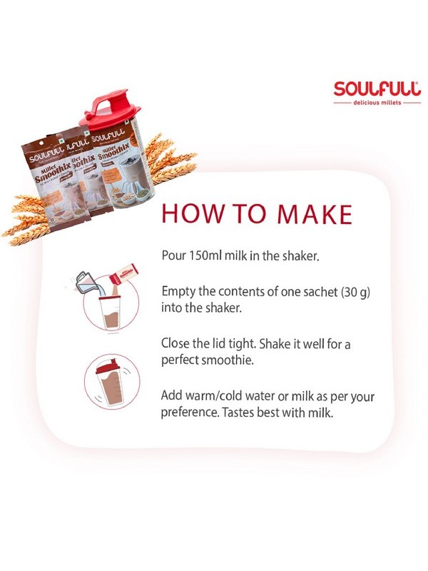 Soulfull Millet Smoothix - Cocoa Lite, 150 gm + Free Shaker