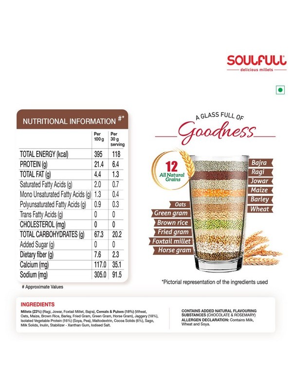Soulfull Millet Smoothix - Cocoa Lite, 150 gm + Free Shaker