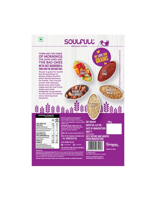 Soulfull Millet Muesli- Fruit & Nut, 700 gm
