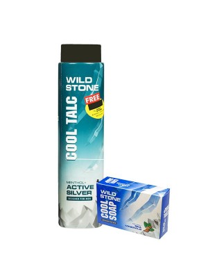 Wild Stone Cool Talc Active Silver For Men (Free Soap) 100 gm