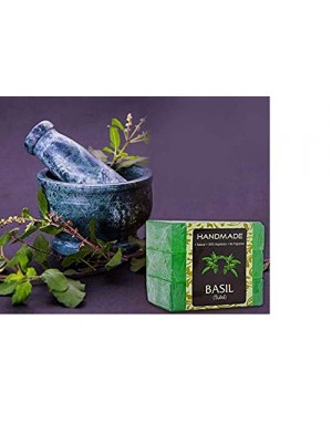 Passion Indulge Handmade Natural Bath Bar Soap Enriched With Essential Oil - Basil (Pack of 3) 300 gm