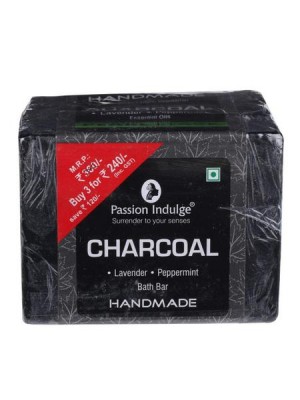 Passion Indulge Handmade Natural Bath Bar Soap Enriched With Essential Oil - Charcoal (Pack of 3) 300 gm