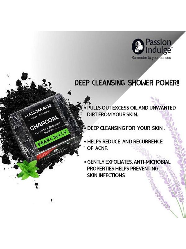 Passion Indulge Handmade Natural Bath Bar Soap Enriched With Essential Oil - Charcoal (Pack of 3) 300 gm