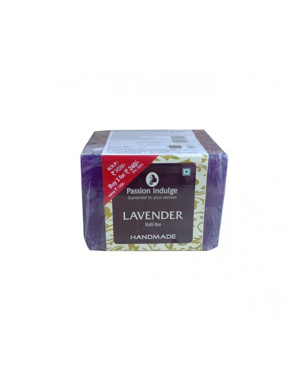 Passion Indulge Handmade Natural Bath Bar Soap Enriched With Essential Oil - Lavender (Pack of 3) 300 gm