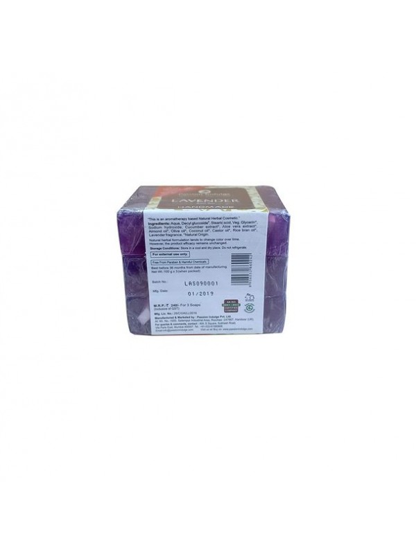 Passion Indulge Handmade Natural Bath Bar Soap Enriched With Essential Oil - Lavender (Pack of 3) 300 gm