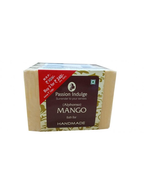 Passion Indulge Handmade Natural Bath Bar Soap Enriched With Essential Oil - Mango (Pack of 3) 300 gm
