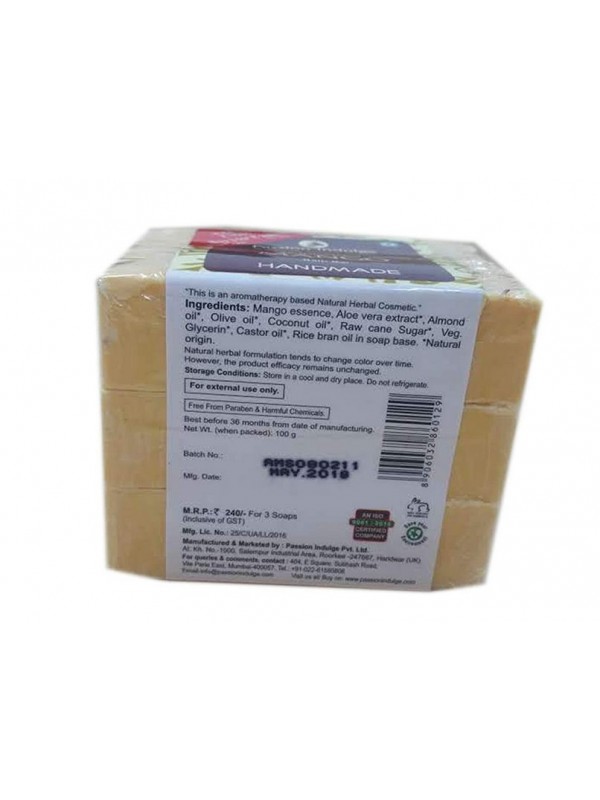 Passion Indulge Handmade Natural Bath Bar Soap Enriched With Essential Oil - Mango (Pack of 3) 300 gm