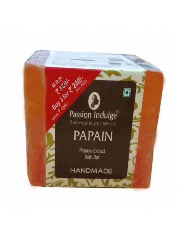 Passion Indulge Handmade Natural Bath Bar Soap Enriched With Essential Oil - Papain (Pack of 3) 300 gm