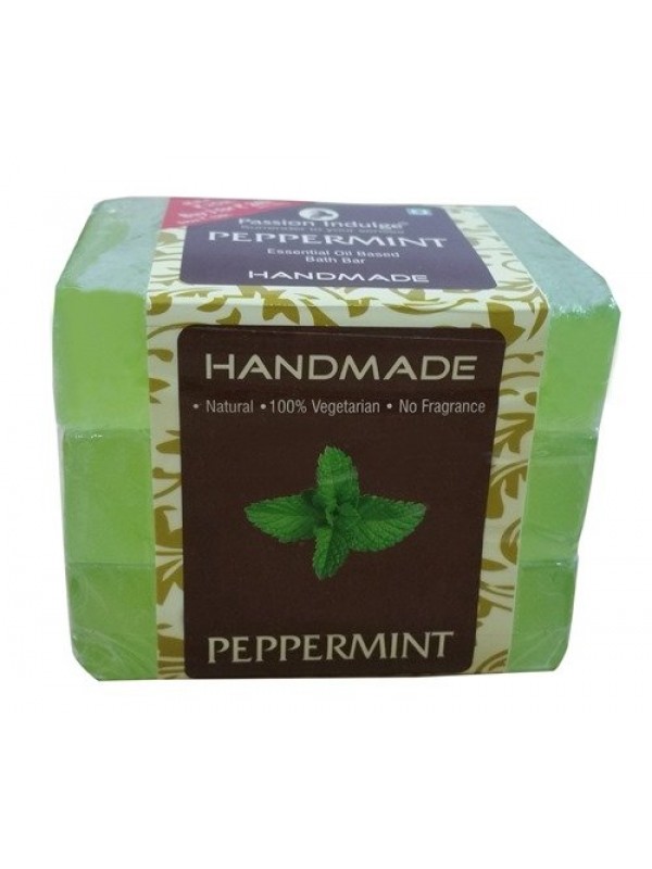 Passion Indulge Handmade Natural Bath Bar Soap Enriched With Essential Oil - Peppermint (Pack of 3) 300 gm