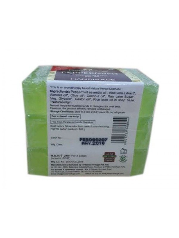 Passion Indulge Handmade Natural Bath Bar Soap Enriched With Essential Oil - Peppermint (Pack of 3) 300 gm