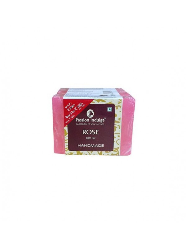 Passion Indulge Handmade Natural Bath Bar Soap Enriched With Essential Oil - Rose (Pack of 3) 300 gm