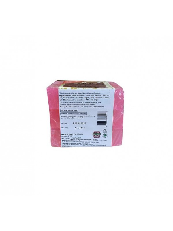 Passion Indulge Handmade Natural Bath Bar Soap Enriched With Essential Oil - Rose (Pack of 3) 300 gm