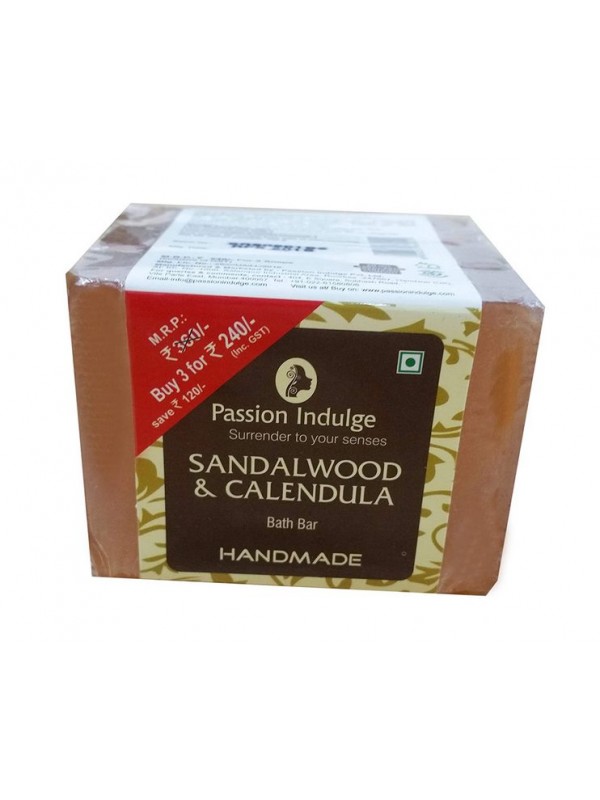 Passion Indulge Handmade Natural Bath Bar Soap Enriched With Essential Oil - Sandalwood (Pack of 3) 300 gm