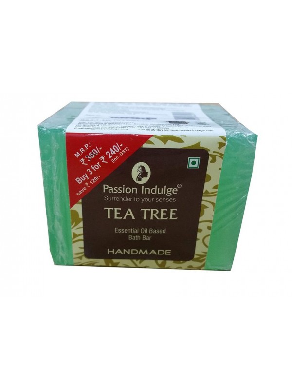 Passion Indulge Handmade Natural Bath Bar Soap Enriched With Essential Oil - Tea Tree (Pack of 3) 300 gm