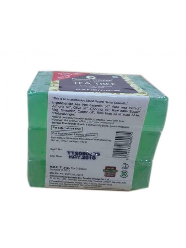 Passion Indulge Handmade Natural Bath Bar Soap Enriched With Essential Oil - Tea Tree (Pack of 3) 300 gm