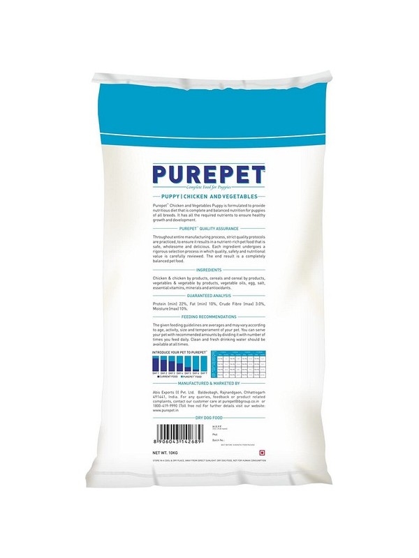 Purepet Chicken & Vegetables Puppy Dog Food, 10 kg