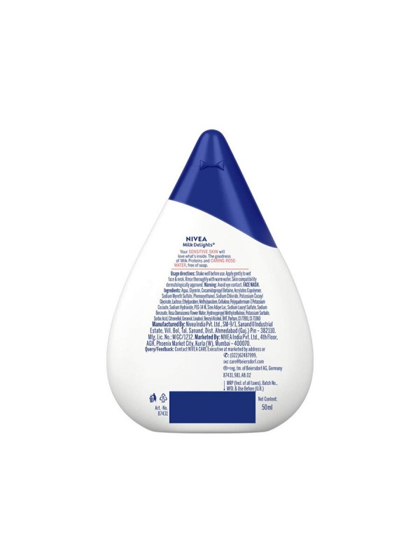 Nivea Face Wash Milk Delights Caring Rosewater Sensitive Skin 50 ml