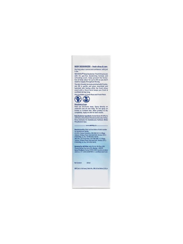 Nivea Deodorizer Fresh Citrus & Care Deodorant Gas Free Women 120 ml