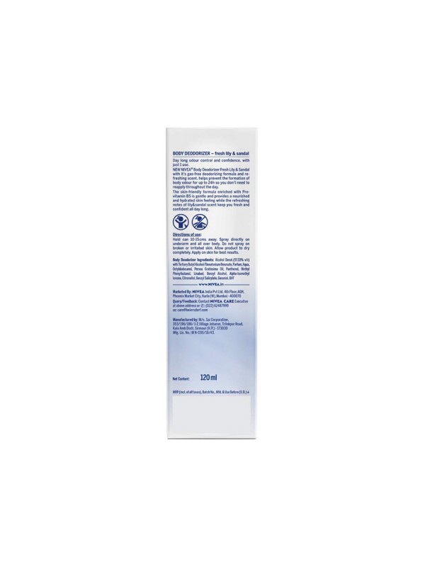 Nivea Deodorizer Fresh Lily & Sandal Deodorant Gas Free Women 120 ml