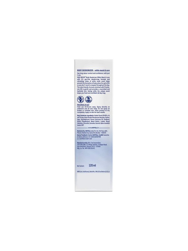 Nivea Deodorizer White Musk & Care Deodorant Gas Free Women 120 ml