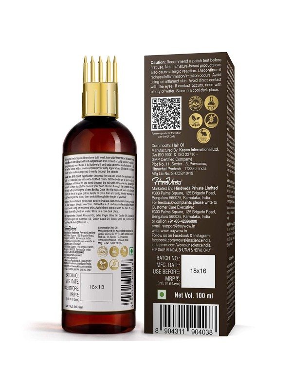 Wow Skin Science Onion Black Seed Hair Oil - With Comb Applicator - Controls Hair Fall 100 ml