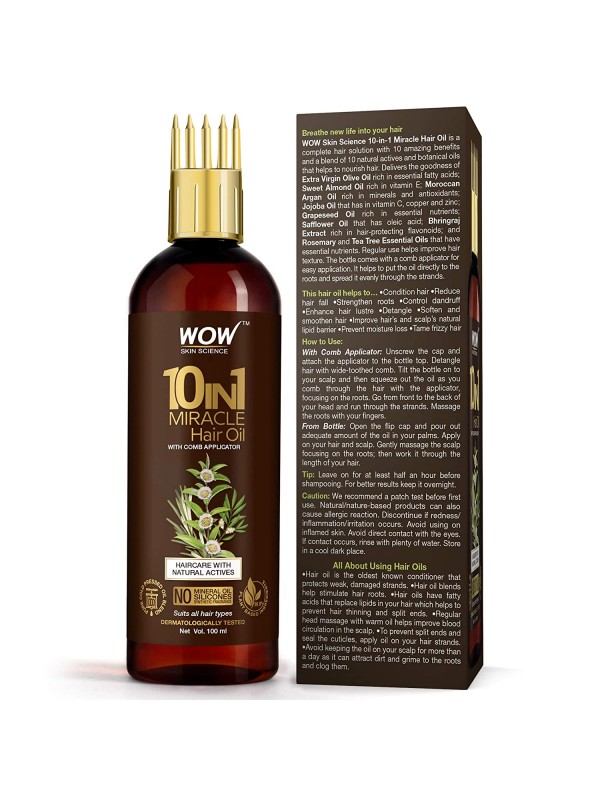 Wow Skin Science 10 In 1 Miracle Hair Oil - With Comb Applicator - Cold Pressed 100 ml