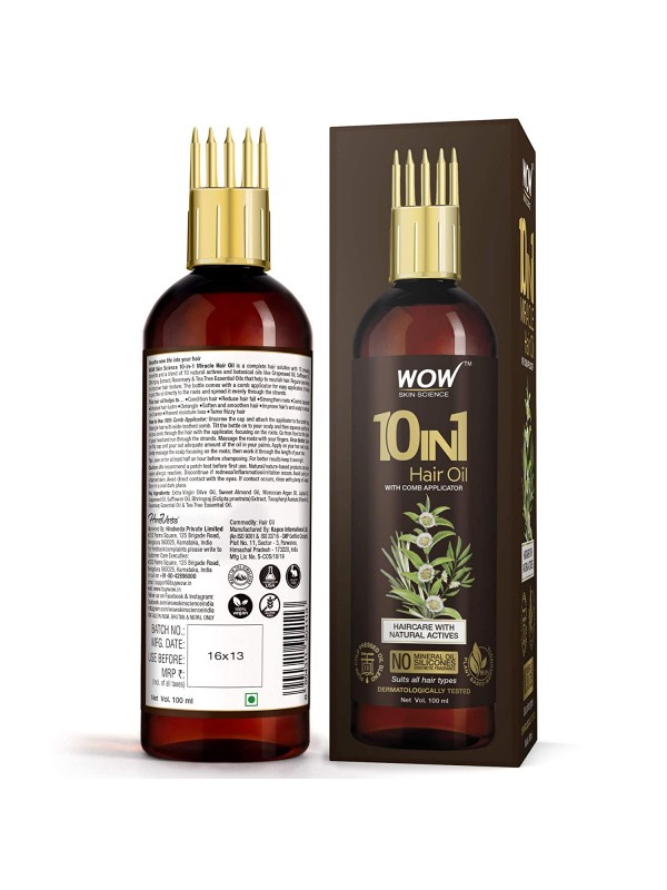 Wow Skin Science 10 In 1 Miracle Hair Oil - With Comb Applicator - Cold Pressed 100 ml