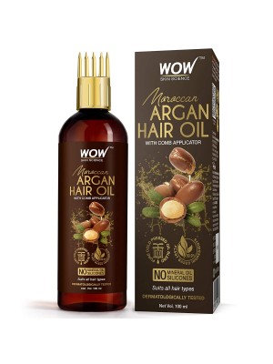 Wow Skin Science Moroccan Argan Hair Oil - With Comb Applicator - Cold Pressed 100 ml