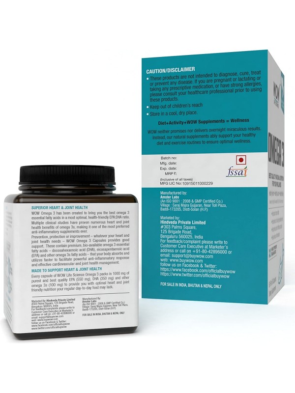 Wow Omega-3 Fish Oil Triple Strength 1000Mg (550Mg Epa, 350Mg Dha, 100Mg Other Omega 3 Fatty Acids) 60Capsules