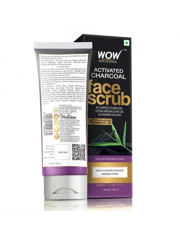 Wow Activated Charcoal Face Scrub - No Parabens & Mineral Oil 100 ml